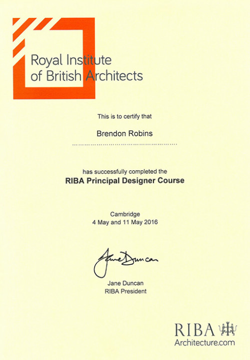 RIBA principal designer Certificate Brendon Robins