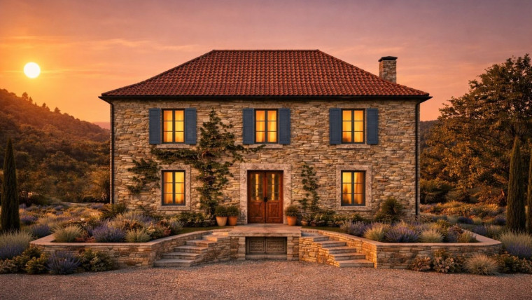 4.Chateau Lumiere Rear Bright Traditional Modern Architecture Villa France Vineyard swimming pool