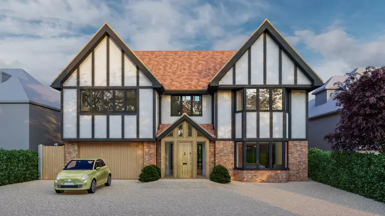 Architects New build model hutton mount shenfield brentwood dual gabel cladding model lighting fiat 500