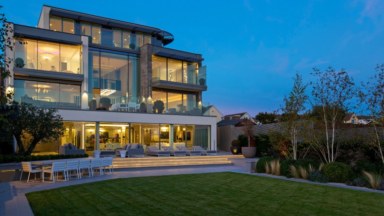 Beach House Southend Contemporary Home New Build Garden Landscape Night View v2
