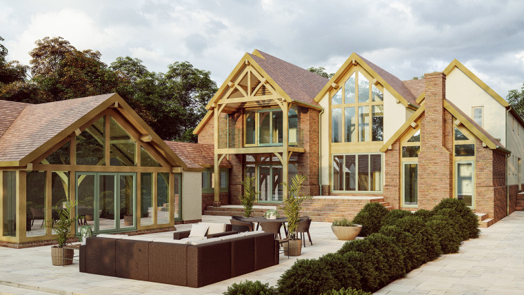 Cricketers Lane Brentwood oak framed dwelling greenbelt red brick landscape single storey outbuildling