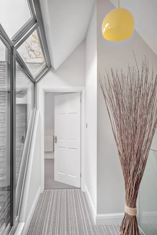 Oakfield Shenfield Contemporary Link Extension hallway glass balastray floor to ceiling windows modern traditional