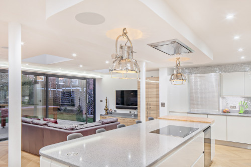 Vicarage Chelmsford Contemporary Extensions Refurbishment Open Plan Kitchen Diner Kitchen Island interior design family room sliding doors