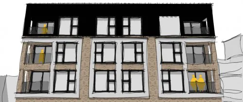 Culyers Yard Brentwood High Street 13 No of Flats Mixed use Development and A1 Retail Contemporary brick construction sketch