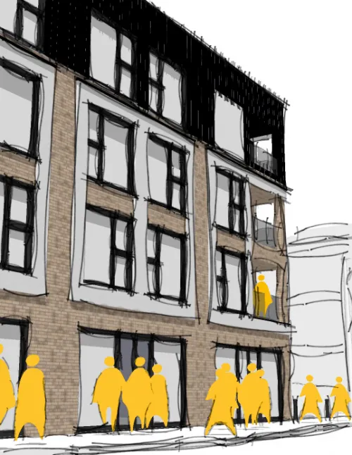 Culyers Yard Brentwood High Street 13 No of Flats Mixed use Development and A1 Retail front view sketch