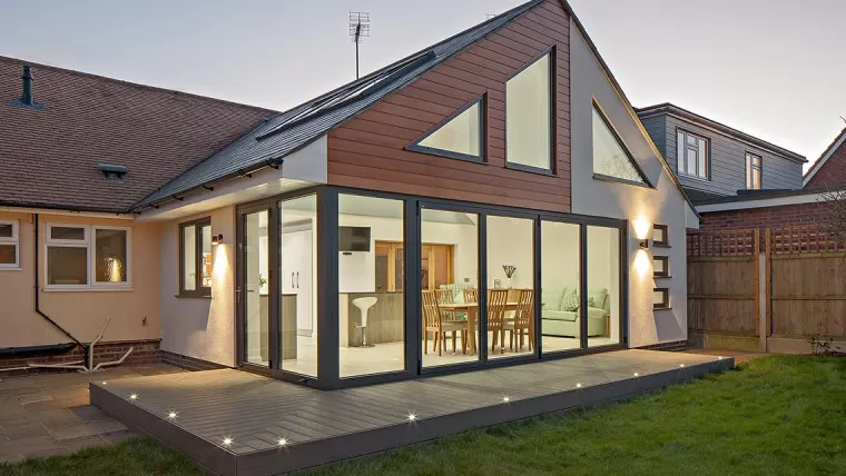 Park Ingatestone Contemporary Extension sliding bi folding doors garden landscape framed courtyard