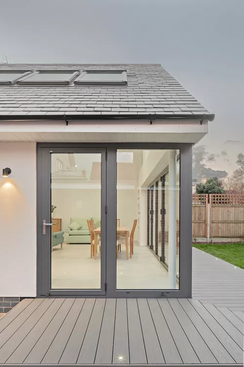 Park Ingatestone Contemporary Extension sliding bi folding doors vaulted ceiling framed courtyard