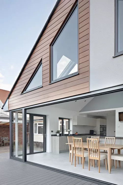 Park Ingatestone Contemporary Extension sliding bi folding doors vaulted ceiling open plan kitchen diner interior design garden courtyard