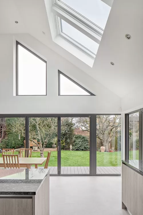 Park Ingatestone Contemporary Extension sliding bi folding doors vaulted ceiling open plan kitchen diner kitchen island interior design