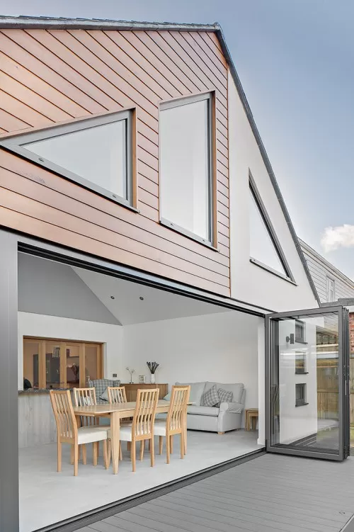 Park Ingatestone Contemporary Extension sliding bi folding doors vaulted ceiling open plan kitchen diner