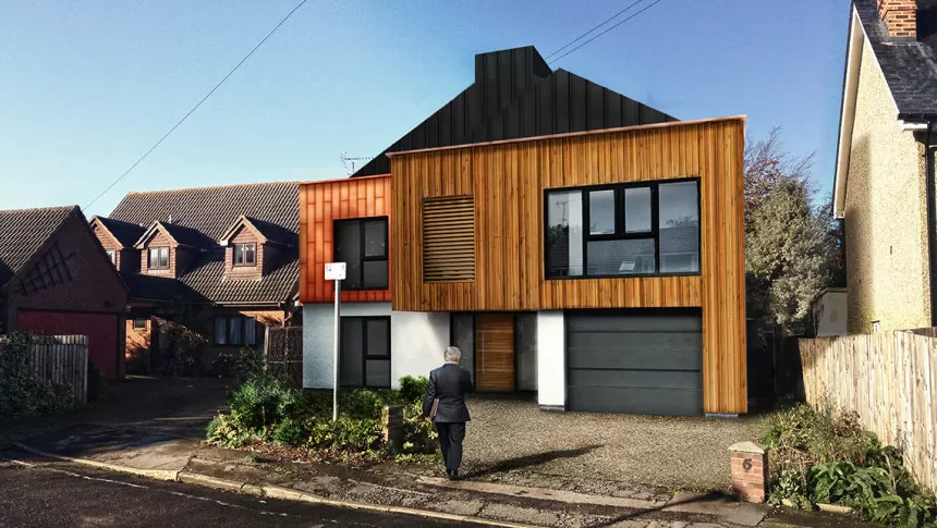 York Chelmsford New Build Contemporary Home pitched house CGI Front