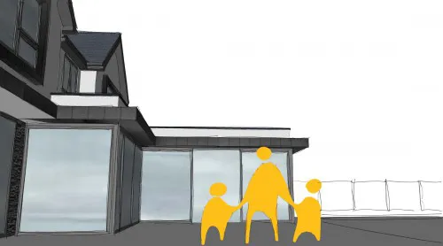 cherrydown essex Zinc render soffit stone slips cladding double sliding doors hutton mount