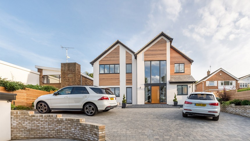 Well Lane Langdon Hills Essex Residential timber cladding render combined traditional gable three storey detached single garage