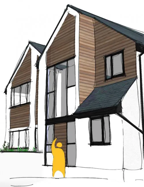 Well Lane Langdon Hills Essex Residential timber cladding render steelwork sedum roof detached single garage v2