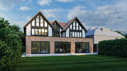 Architects New build model hutton mount shenfield brentwood dual gabel cladding model lighting traditional v3