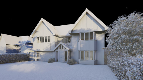 Architects New build model hutton mount shenfield brentwood dual gabel cladding traditional model lighting