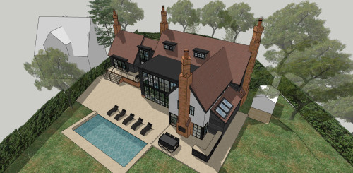Rear Templeton Chelmsford Extension Panel Cladding contemporary two storey planning approved greenbelt natural light birds eys view design