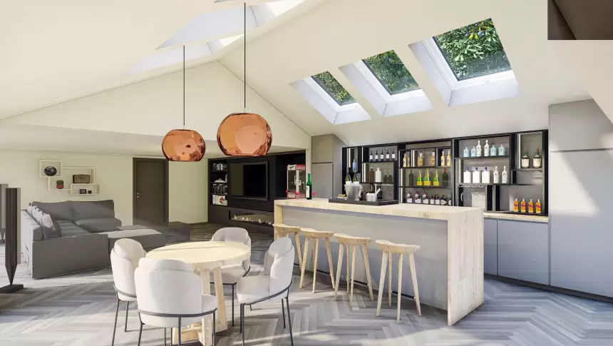 Foxdale Contemporary Ouutbuilding Brentwood essex Interior design cinema bar movie wine coolers