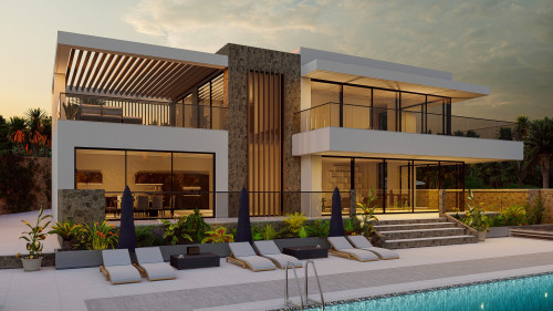Greece Corfu Contemporary New Build Dweling Villa International open plan natural sunset light