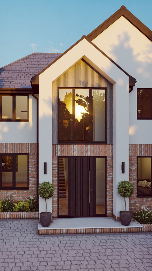 Silver Birch two storey extension contemporary family home large glass openings brickwork v2