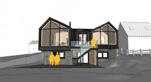 Holly Lodge Childerditch New Build Contemporary Home Front project view Two bedroom new build house with semi underground basement