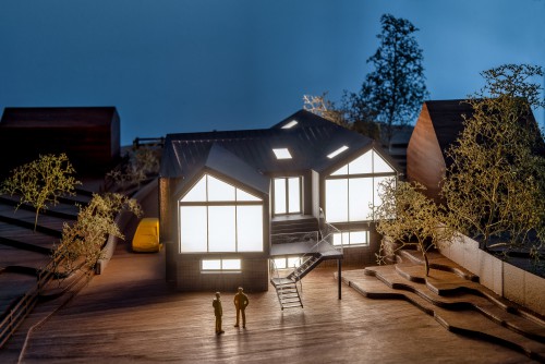 Holly Lodge Childerditch New Build Contemporary Home detailed model back night view
