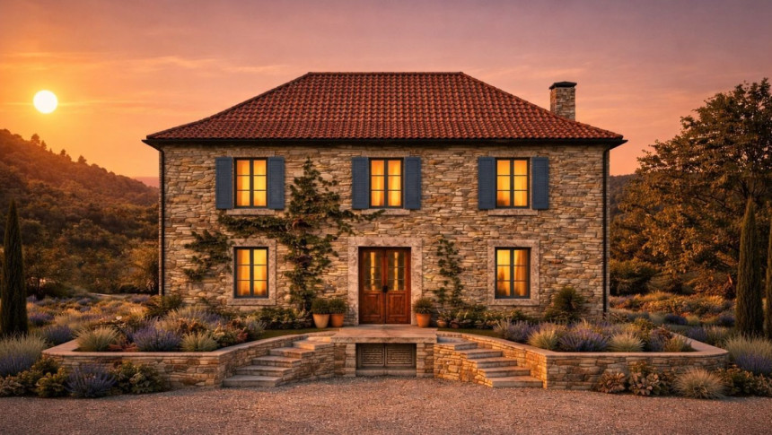 4.Chateau Lumiere Rear Bright Traditional Modern Architecture Villa France Vineyard swimming pool