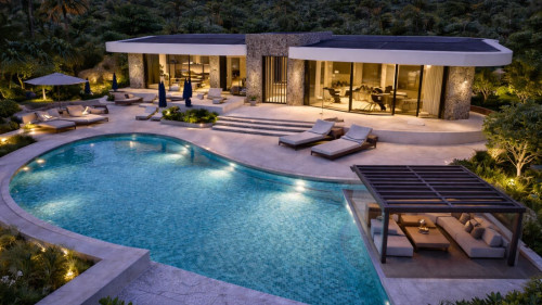 2.Outdoor living Solar panels eco Spain villa mondern contemporary swimming pool rear.