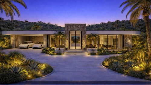 3.Front Spain villa mondern contemporary swimming pool rear electric car ev plugs eco.