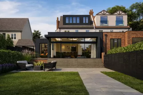 1.Contemporary rear Upminister London Contemporray side single storey extension floor to ceiling glazing glass corners 