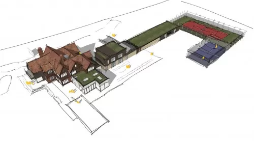 Brent Hall Essex Contemporary Home adding Extensions Annexe Basement Great Warely spa complex swimming pool tennis paddle courts