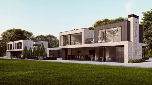 Oaks Pines New Build Contemporary Houses Great Warley double garage front corner Alfresco Dining Chimney