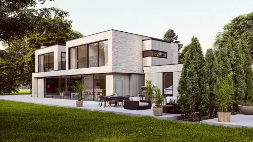 Oaks Pines New Build Contemporary Houses Great Warley double garage front corner Alfresco Dining single pod v2