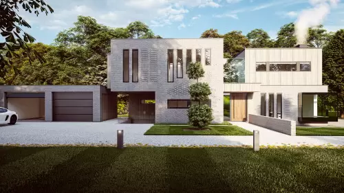 Oaks Pines New Build Contemporary Houses Great Warley double garage front view v2