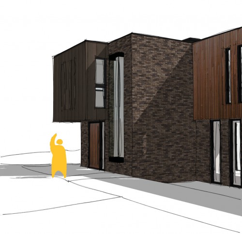 Thorndon Cottage New Build Contemporary Home front half view sketch brick fenestration