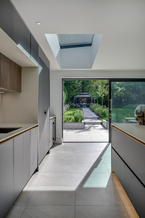 Badgers Billericay Extensions Stairway contemporary open plan kitchen roof lighting outdoor living