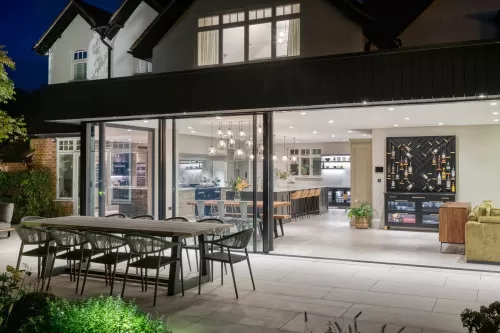 Kynnersely Contemporary Single Storey Extension zinc modern slidingdoors open plan garden alfresco dining shenfield