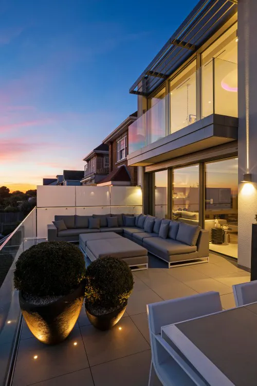 Beach House Southend Contemporary Home New Build Garden Balcony Night View