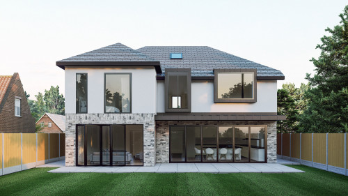 2.Mascalls New Build Essex Brentwood Contemporary glazed facade rear view